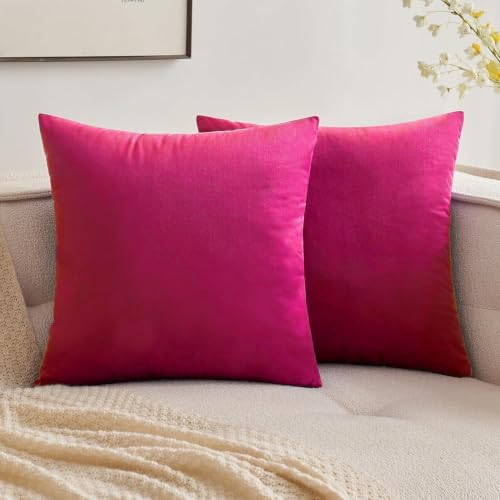 VAKADO Hot Pink Throw Pillow Covers Velvet Decorative Cushion Cases Cozy Soft Solid Square Home Decor for Car Couch Sofa Bedroom Office 18"x18" Set of 2 - Image 5