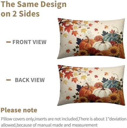 Fall Pumpkin Pillow Covers 12x20 Inch Set of 2, Autumn Blue Orange Throw Pillow Covers Harvest Thanksgiving Lumbar Pillowcase, Maple Leaf Decorative Seasonal Cushion Case Couch for Outdoor Home Decor - Image 6