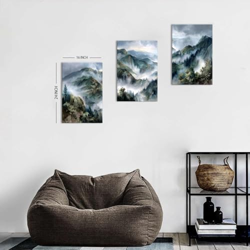 3 Panels Great Smoky Mountain Wall Art Nature Farmhouse Forest Wall Decor for Living Room Misty Trees Scenery Picture Bedroom Vintage Foggy Forest Painting Kitchen Living Room Home Decoration 16x24" - Image 4