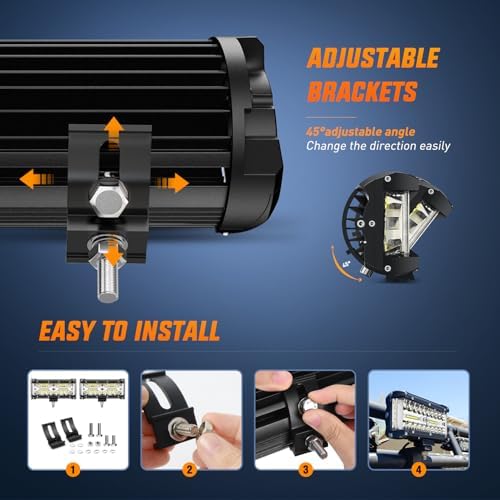Nilight 2 PCS 7 Inch Side Shooter Light Bar Spot Flood Combo Triple Row