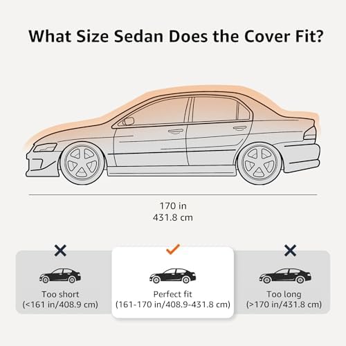 Amazon Basics Silver Weatherproof Car Cover, 150D Oxford, UV Protection, Snowproof, Dustproof for Sedans up to 170"