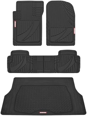 Motor Trend FlexTough™ Heavy Duty Black Rubber Car Floor Mats All Weather & Cargo Liner for SUV Full Set - Universal Trim to Fit Automotive Floor Mat & Trunk Mats for Cars Interior Accessories