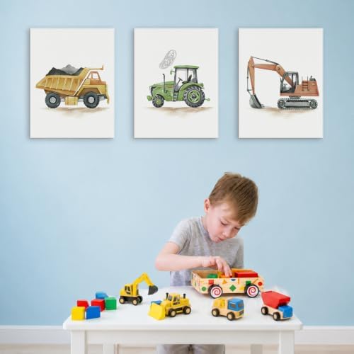 3 Pcs Watercolor Truck Canvas Wall Art Prints Nursery Boys Room Decor - Image 2
