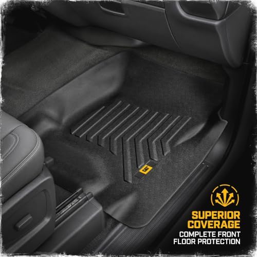 CAT® JustFit™ 3D Custom Fit Front Floor Mats for Chevy Silverado 1500 Regular Cab 2014-2018, Heavy Duty Rubber Floor Liners Laser Measured, Silverado Accessories