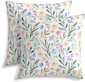 KiuLoam Spring Floral Pillow Covers 24x24 Inch Set of 2, Blue Yellow Purple Rustic Farmhouse Decorative Throw Pillows, Watercolor Wildflower Square Cushion Cases for Sofa Couch Bed Home Decor by KiuLoam