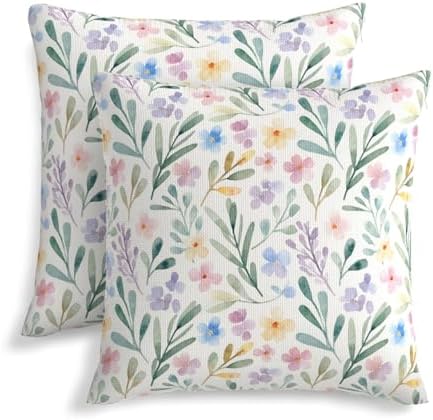 KiuLoam Spring Floral Pillow Covers 22x22 Inch Set of 2, Blue Yellow Purple Rustic Farmhouse Decorative Throw Pillows, Watercolor Wildflower Square Cushion Cases for Sofa Couch Bed Home Decor by KiuLoam