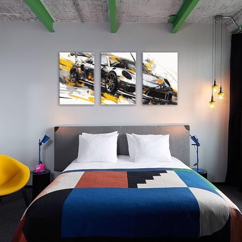 Graffiti Car Canvas Wall Art Colorful Supercar Picture for Boys Bedroom Black and White Wall Decor Abstract Mens Sports Car Canvas Prints Painting Vehicle Artwork Living Room Home Decoration 24x36" 3P - Image 3