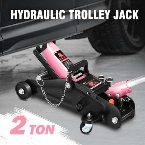 DNA Motoring Floor Jack with Socket and Lock, Low Profile Hydraulic Trolley Jack for Cars Lift, 2 Ton (4000 lbs) Capacity, Lifting Range 5.12"-13", Pink, TOOLS-00677-PK - Image 2
