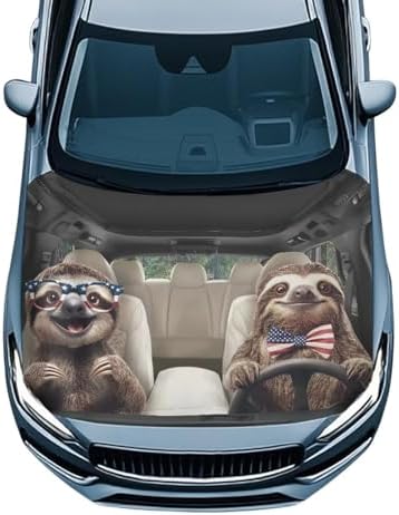 American Sloth Car Hood Cover Sunshade Windshield Hood All Season Protection Outdoor Foldable Protective Cover, Universal for Cars