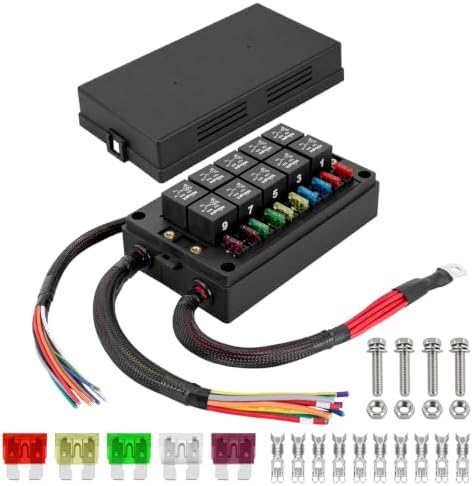 Nilight 12V Fuse Relay Box 10 Relays 4pin/5pin 40A 10 Fuses Pre-Wired Block