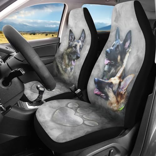 3D German Shepherd Print Car Front Seat Covers, Breathable Easy to Install Automotive Bucket Seat Covers Fits Most Cars SUV Trucks, Grey