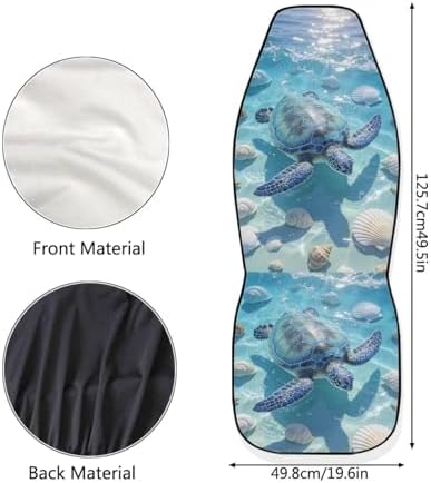 Sea Turtle 2 Pcs Car Seat Covers Full Set, Ocean Shell Front Split Bench Seats Cover for Cars, Blue Ocean Tortoise Universal Seat Cover for Sedan SUV Truck Auto