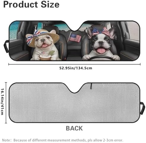 Renewold Front Windshield Sunshade for Gladiator JT Car Window Sun Shades for Jeep Wrangler Funny Pug Driving Blocks Heat Sunlight UV Outdoor Sun Visor Shield Cover Easy Install Interior Accessories