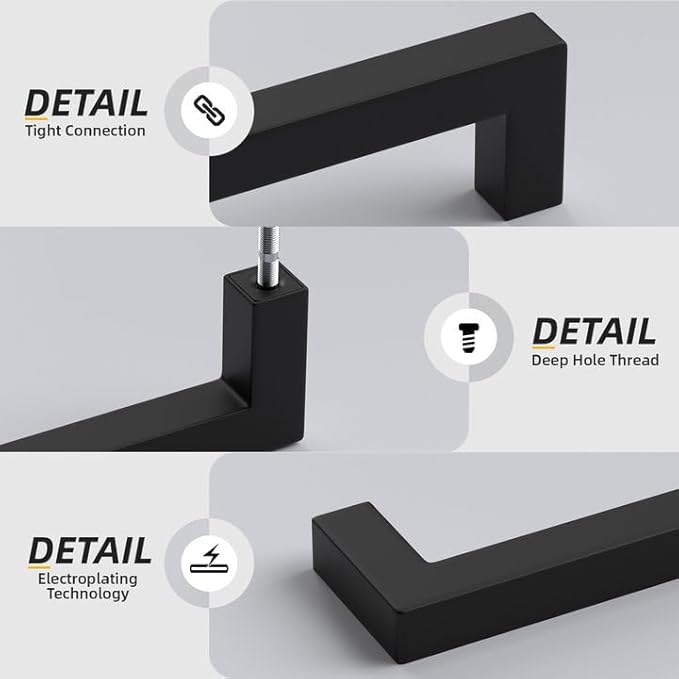Goldenwarm 2Pack Black Square Bar Cabinet Pull Drawer Handle Stainless Steel - Image 4