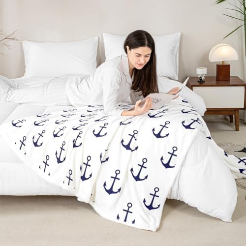 Castle Fairy Nautical Anchor Throw Blanket Arrow Ocean Navigation Fleece Flannel Blankets Kids Boys Girls Room Decor Anchors Bed Blankets for Bed Sofa Couch Black White Plush Blanket Twin 60"x80" - Image 4
