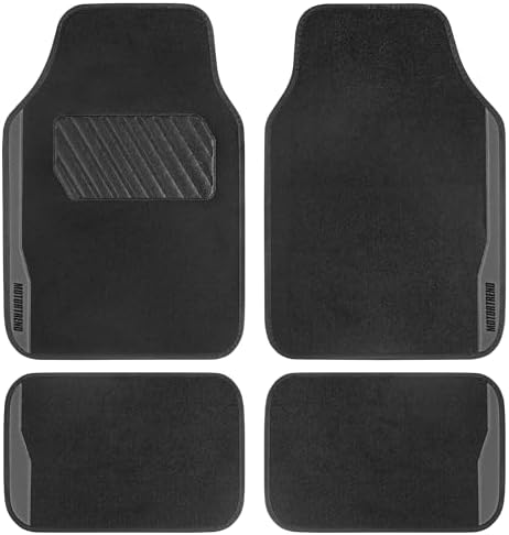 Motor Trend SpeedSeries Carpet Car Floor Mats Set - Versatile Fit for Cars, Trucks, SUVs, Vans Grey Trim Racing Design Car Mat Full Set Tapetes para Carro - Set of 4, Black & Gray Car Carpet Mats