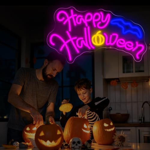Happy Halloween Neon Sign, Bat Pumpkin Halloween LED Light, 16.7"x9.4" - Image 5