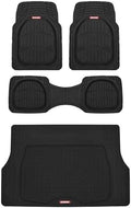 Motor Trend FlexTough 4-Piece Heavy Duty Floor Mats for Cars Trucks SUVs, Automotive Floor Mats Car Mats Full Set Front, Rear & Cargo, Trim-To-Fit Semi-Custom Deep Dish All Weather Rubber Mats - Black