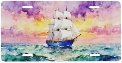 Sailboat Sea Oil Painting Front License Plate 6" * 12" for Women