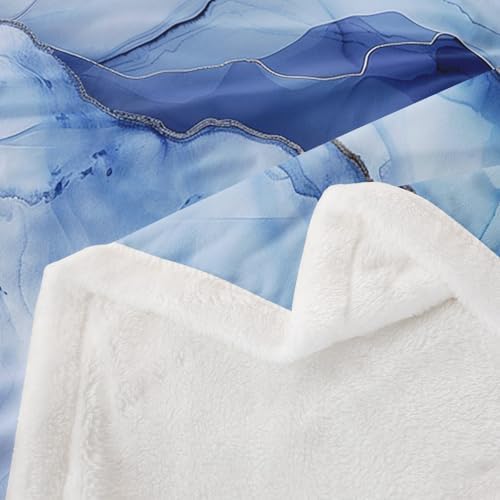 Marble Throw Blanket Watercolor Marbling Fleece Flannel Blankets Kids Boys Girls Room Decor Modern Abstract Ink Painting Bed Blankets for Bed Sofa Couch Blue White Plush Blanket Queen 90"x90" - Image 6