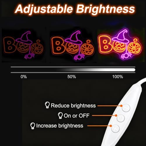 Pumpkin Witch Boo Neon Sign, Happy Halloween LED Light, 16.7"x12" - Image 7