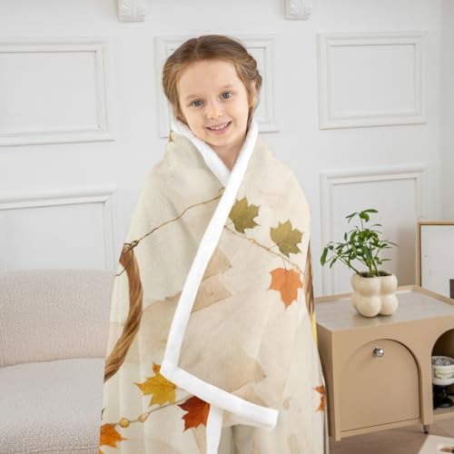 Fall Pumpkin Throw Blanket Harvest Basket Fleece Flannel Blankets Kids Boys Girls Room Decor Maple Leaf Thanksgiving Bed Blankets for Bed Sofa Couch Orange Yellow White Plush Blanket Twin 60"x80" - Image 3
