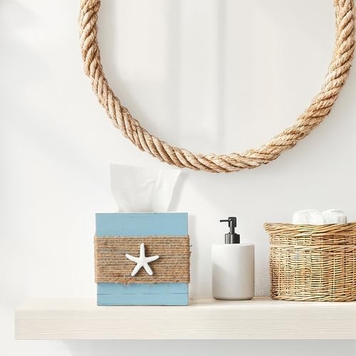 Thyle 2 Pcs Coastal Square Tissue Box Cover Blue Starfish Shell Tissue Box Holder Closure Wood Beach Decorations Farmhouse Cube Napkin Holder for Summer Kitchen Car Home Office Living Room Bedroom - Image 5