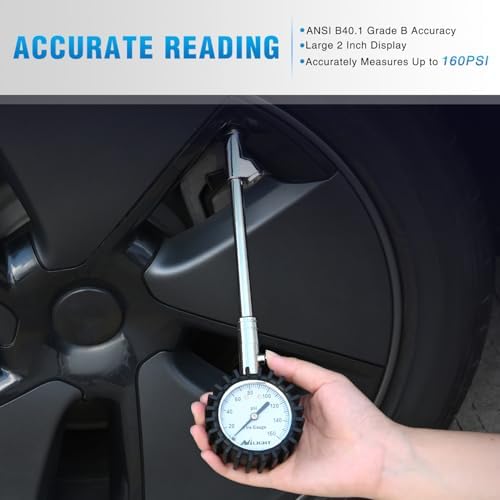 Nilight Tire Pressure Gauge 160PSI Dual Head Stainless Steel Heavy Duty