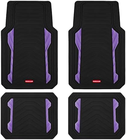 Rubbermaid Car Floor Mat, Heavy Duty All-Weather Car Mats Full Set with Dual-Tone Purple Aluminum Inserts – Universal Fit, Anti-Slip Backing, Trim-to-Fit for Most SUV, Sedan, Van