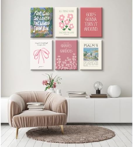 Christian Wall Art Coquette Aesthetic Decor Poster Pink Bow Canvas Wall Art Bible Verse Scripture Poster Religious Floral Prints Picture Christian Artwork for Living Room Bedroom 12x16x6 Ready to Hang - Image 4