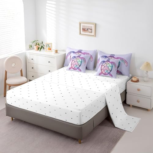 Sea Turtle Comforter Set,7 Pieces Tropical Ocean Sealife Full Bed in a Bag,Abstract Tortoise Coastal All Season Bedding Sets with 1 Comforter,1 Flat Sheet,1 Fitted Sheet,2 Pillowcase and 2 Pillow Sham - Image 4