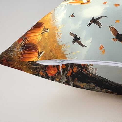 Fall Cattle Pillow Case Covers Double Sides,Autumn Farmhouse Pumpkin Maple Leaves Tree Pack of 2 Pillow Covers,Rustic Farm Animal Cabin Cow Decorative Throw Pillow Covers,20"x 20" - Image 5
