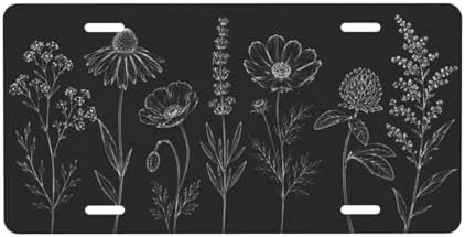 Wildflower Hand Drawn License Plate - 6x12 Inch Aluminum Novelty Decorative Vanity Metal Front Car Plate for Women Men by Unknown