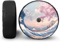 Spare Tire Cover with Camera Hole, Weatherproof Wheel Cover with Ukiyo-e Print Dust-Proof Universal for Jeep Trailer RV SUV Camper Vehicle 14-Inch Fits Tire Diameter 23.6"-27.5"