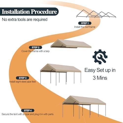 Shintenchi 10x20 FT Heavy Duty Carport,Khaki - Image 5