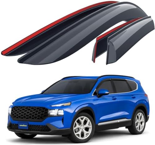 Goodyear Shatterproof Window Deflectors for Hyundai Santa Fe 2019-2023, Tape-on Rain Guards, Window Visors, Vent Deflector Visor, Car Accessories, 4 pcs. - GY008904