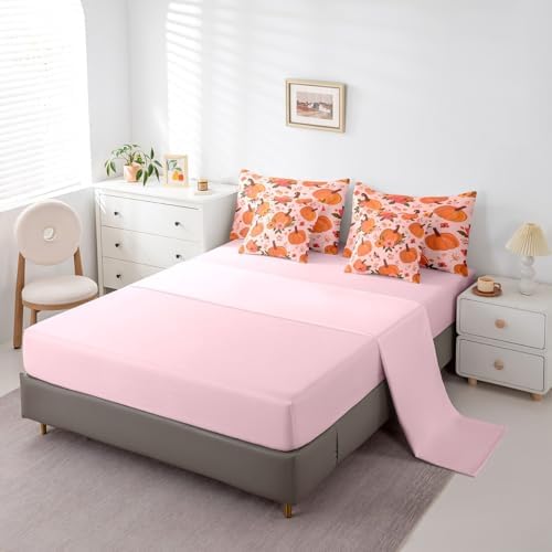 Erosebridal Autumn Pumpkin Queen Comforter Set 7 Piece for Kids Girls Women,Thanksgiving Harvest Fall Bedding Set Cute Floral Botanical Bed in A Bag Rustic Pastoral Sheet Set with Comforter - Image 4