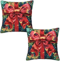 Christmas Bow Art Theme Throw Pillow Covers 18x18 inch Set of 2 Pillow Case Cushion Cover for Home Sofa Couch Living Room Car Decor by Mshutbna