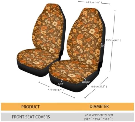 Talayituse Vintage Brown Floral Print Car Seat Cover for Front Seats, Stretchy Soft Vehicles Seat Cover Universal Fit High Back Car Interior Accessories for SUV Van Sedan