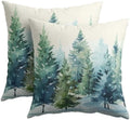 Watercolor Christmas Tree Pillow Covers 18x18 Set of 2 Blue Green Xmas Print Vintage Decorative Outdoor Throw Pillow Cases Rustic Winter Holiday Decoration Farmhouse Sofa Couch Cushion Cover Bed Decor by Trongr