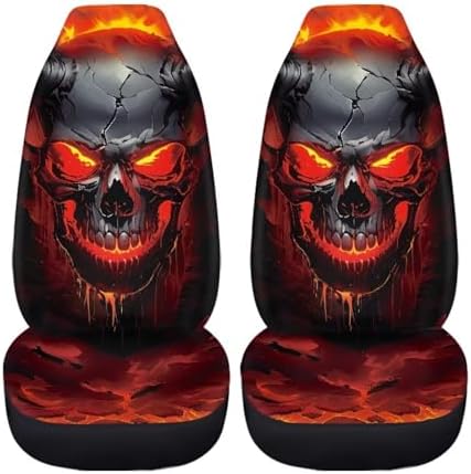 Halloween Red Skull Car Seat Covers Elastic Fabrics Breathable Car Seat Cover Easy to Install Auto Interior Accessories 2 Pcs Set for SUV, Vans,Sedan,Truck