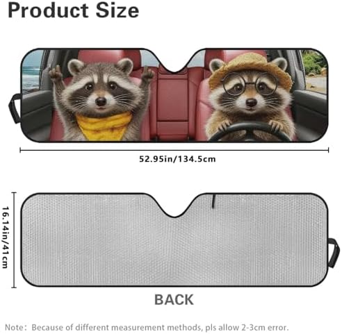 Renewold Car Windshield Sunshade for Jeep Gladiator JT Summer Front Window Sun Shade Sun Visor Shield for Jeep Wrangler JK JKU JL JLU 1997-2023 Foldable Cover Interior Keep Cool Cute Raccoon Driving