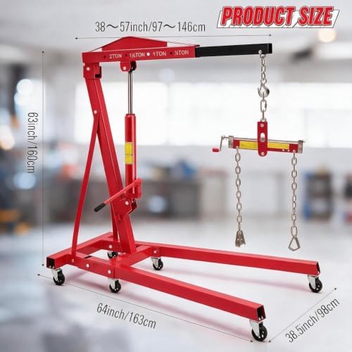2 Ton Foldable Engine Hoist Cherry Picker Hydraulic Crane 6 Steel Casters - Image 3