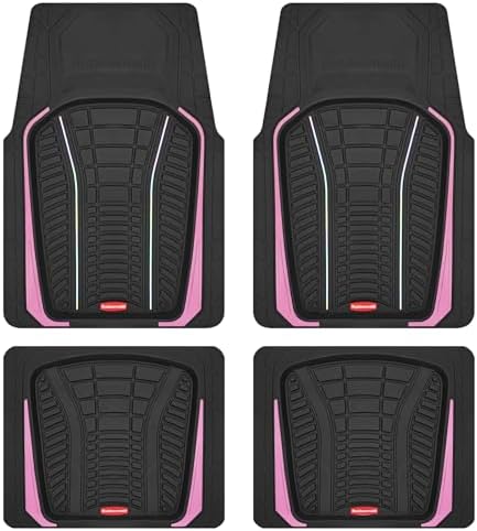 Rubbermaid Car Floor Mats Full Set – Premium All-Weather Car Mat with Brushed Aluminum Inserts, Universal Trim-to-Fit Design, Anti-Slip Backing for Cars, SUVs, Trucks, and Vans