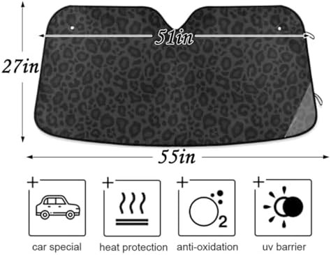 Black Leopard Car Windshield Sun Shade Animal Skin Print Foldable UV Ray Sun Visor Protector Sunshade to Keep Your Vehicle Cool (51" x 27.6")