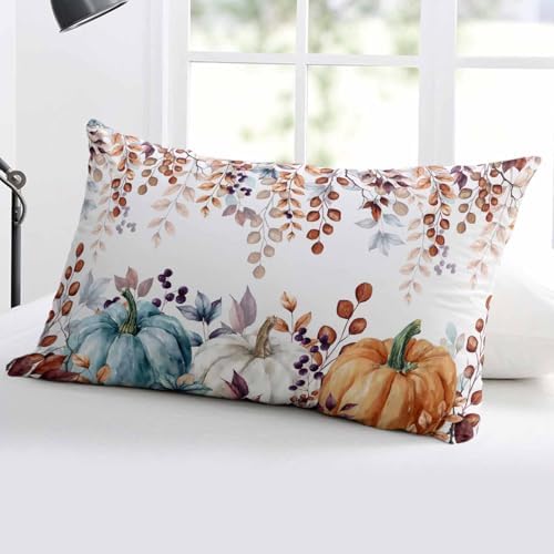 Pillow Covers 16x24 Inch Fall Watercolor Pumpkin and Brown Eucalyptus Leaves Soft Brushed Microfiber Pillowcases with Hidden Zipper Closure Bed Pillow Shams for Bedroom Sofa Car - Image 4
