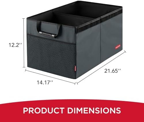 Rubbermaid Car Organizer, Collapsible Trunk Organizer, Multi-Compartment Car Storage Organization for Car Accessories, 2 Compartments With Cover, 21.65"*14.17"*12.2" - Gray