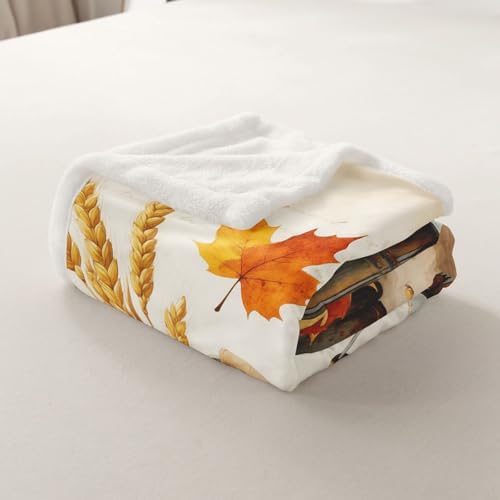Fall Harvest Throw Blanket Farm Pumpkin Wheat Fleece Flannel Blankets Kids Boys Girls Room Decor Country Maple Leaf Bed Blankets for Bed Sofa Couch Orange Yellow Silvery Plush Blanket Twin 60"x80" - Image 7