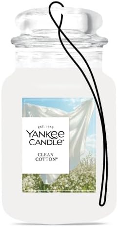 Yankee Candle Classic Paper Car Jar Air Freshener, Hanging Car Freshener, Long Lasting Odor Neutralizing Car Fragrance, Clean Cotton (Pack of 6)