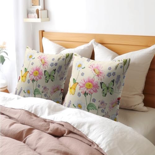 Spring Pillow Covers 18x18 Set of 2 Floral Throw Pillow Covers Rustic Butterfly Pillowcase Linen Decoration Farmhouse Soft Decorative Summer Cushion Case Couch for Indoor Outdoor Home Decor - Image 7